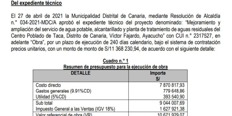 𝗖𝗢𝗡𝗧𝗥𝗔𝗟𝗢𝗥𝗜́𝗔 𝗔𝗗𝗩𝗜𝗘𝗥𝗧𝗘 𝗥𝗜𝗘𝗦𝗚𝗢𝗦 𝗘𝗡 𝗢𝗕𝗥𝗔 𝗗𝗘 𝗦𝗔𝗡𝗘𝗔𝗠𝗜𝗘𝗡𝗧𝗢 𝗬 𝗣𝗧𝗔𝗥 𝗗𝗘 𝗦/ 𝟭𝟭 𝗠𝗜𝗟𝗟𝗢𝗡𝗘𝗦 𝗘𝗡 𝗖𝗔𝗡𝗔𝗥𝗜𝗔